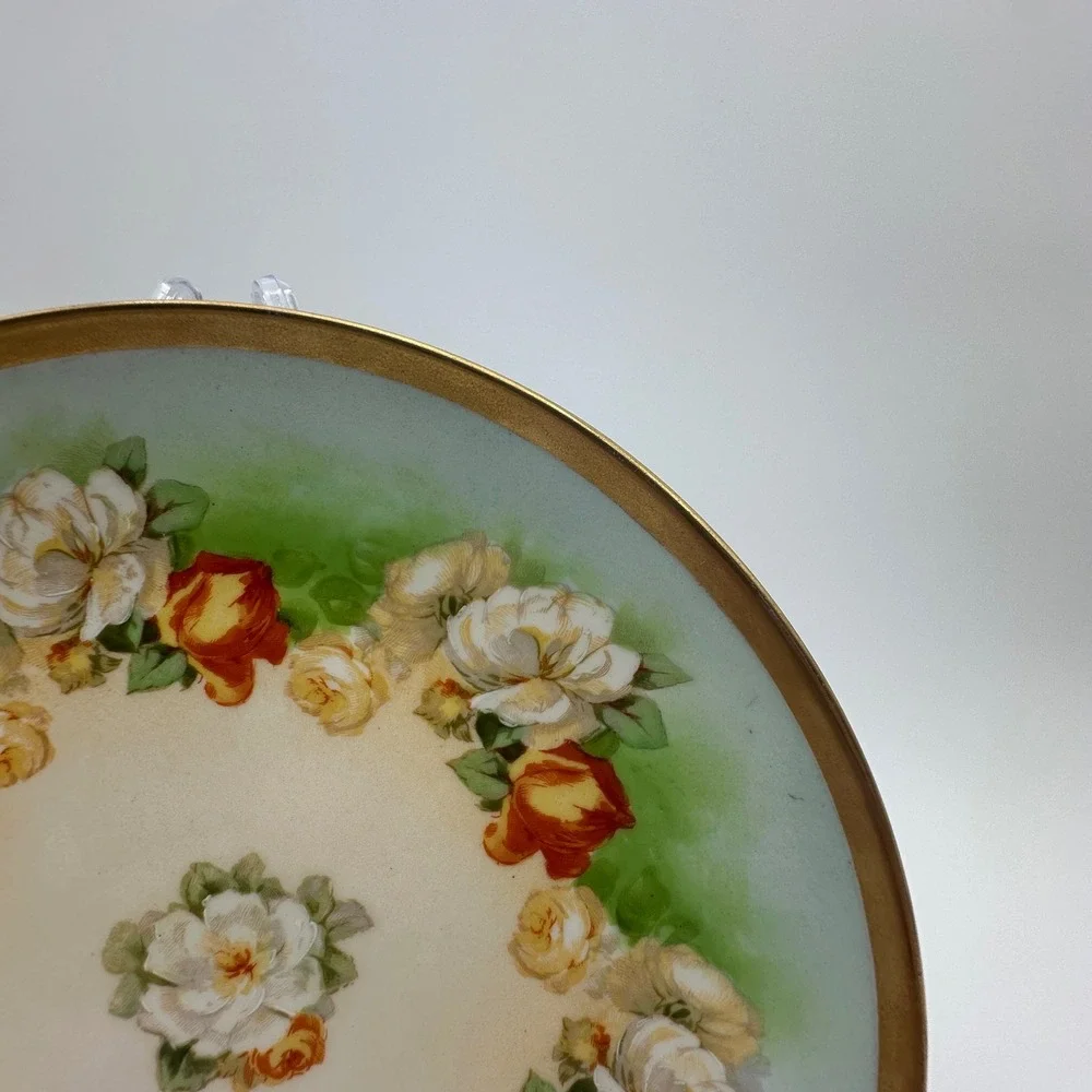 Limoges Coronet France Hand Painted Floral Roses Cabinet Plate Gold Gilt 8.5